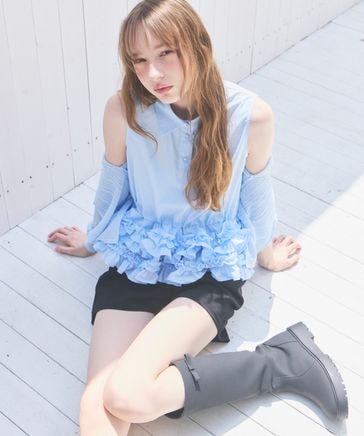 ボリュームフリルヘムノースリーブブラウス | [公式]ヘザー（Heather）通販