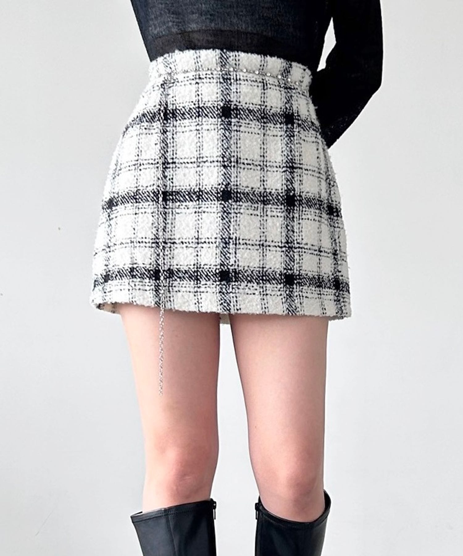 Heather ヘザージャンパースカート ブラック ツイード カジュアル