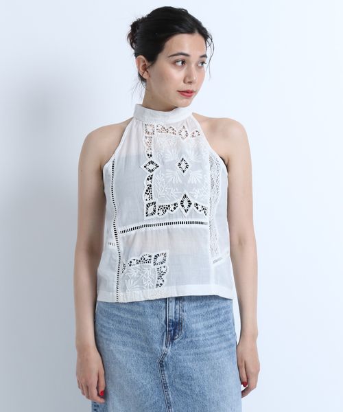 JEANASIS 【eL】 Panel Lace Halterneck Shirt オフホワイト FREE スペシャルライン ジーナシス 125344 and ST アンドエスティ(旧ドットエスティ) JEANASIS 【eL】 Panel Lace Halterneck Shirt オフホワイト FREE スペシャルライン ジーナシス 125344 and ST アンドエスティ(旧ドットエスティ)