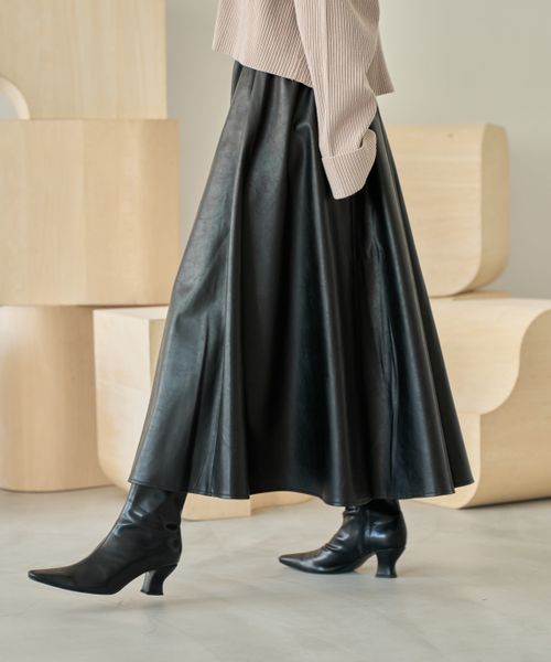 【eL】Vegan Leather Flare Skirt