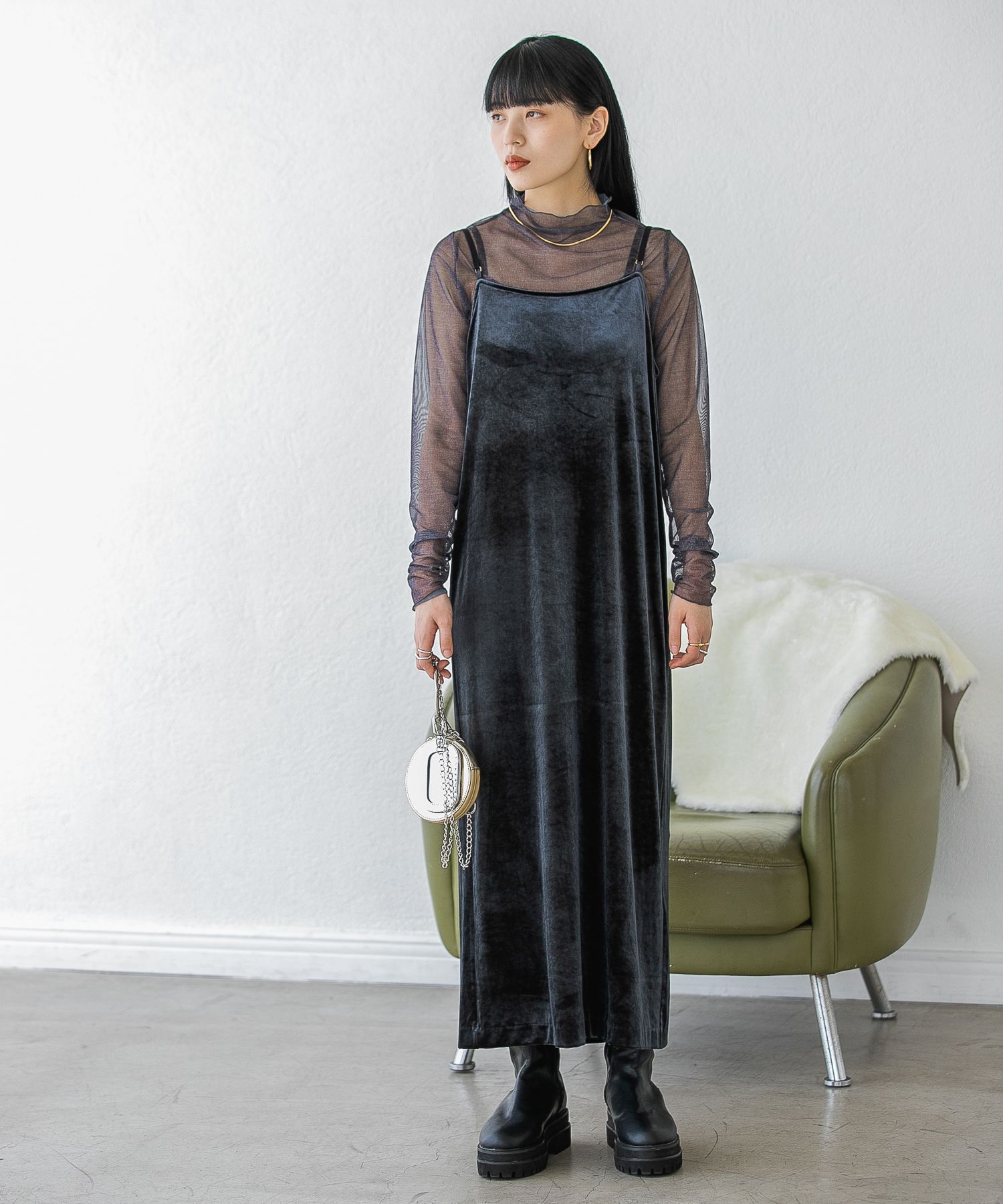 新品】JEANASIS ジーナシス Iラインベロアキャミワンピース