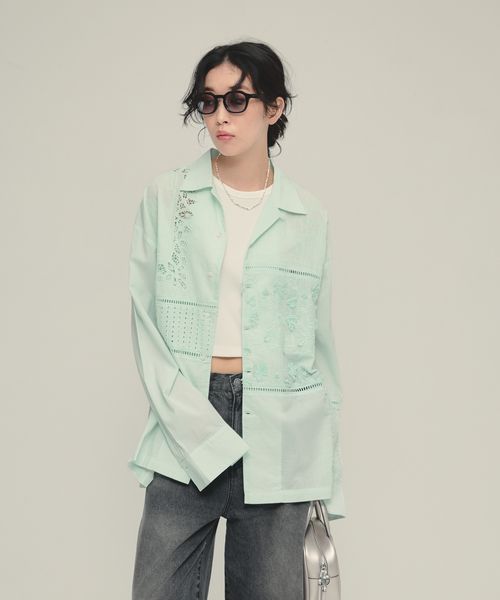 JEANASIS 【eL】Patchwork Embroidery Shirt グリーン FREE スペシャルライン ジーナシス 251152 and ST アンドエスティ(旧ドットエスティ) JEANASIS 【eL】Patchwork Embroidery Shirt グリーン FREE スペシャルライン ジーナシス 251152 and ST アンドエスティ(旧ドットエスティ)