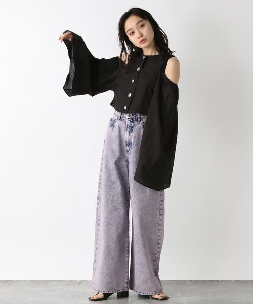ジャガードワイドスリーブコンパクトブラウス