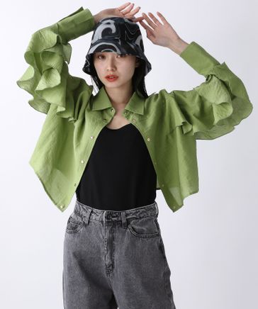 VOLUME BELL SLEEVE MILITARY HALF COAT - ミリタリージャケット