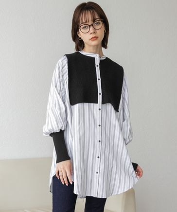 7Gバンドカラーニットドッキングシャツ【一部カラー特別価格】