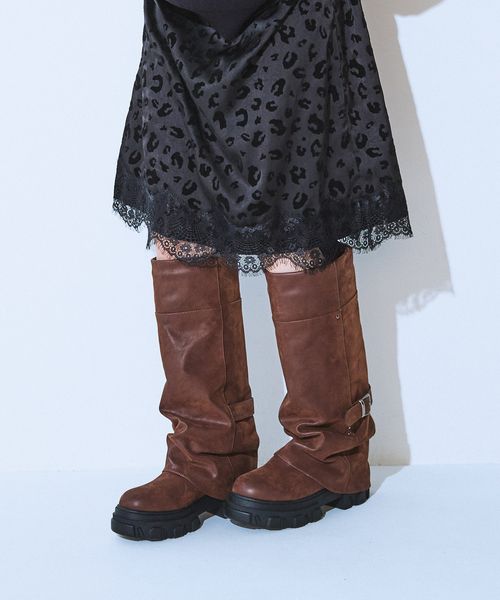 JEANASIS ルーズFITロングブーツ ブラウン M ウィメンズグッズ ジーナシス 581263 and ST アンドエスティ（旧ドットエスティ）