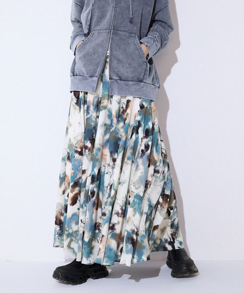 JEANASIS 【選べる着丈】ペイントタッチフレアスカート【一部カラー追加予約】 ブルー FREE ウィメンズボトムス ジーナシス 592868 and ST アンドエスティ（旧ドットエスティ）