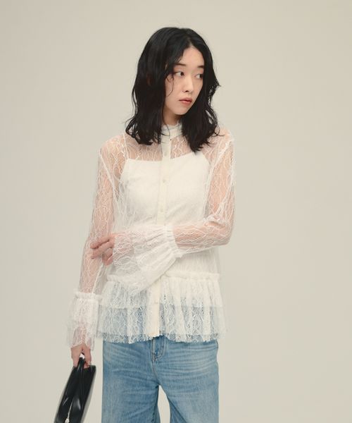 JEANASIS 【eL】Lace Frill Shirt オフホワイト FREE スペシャルライン ジーナシス 593334 and ST アンドエスティ（旧ドットエスティ）