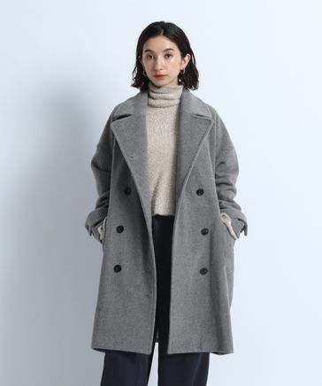 【eL】W Breasted Stand Middle Coat FREE