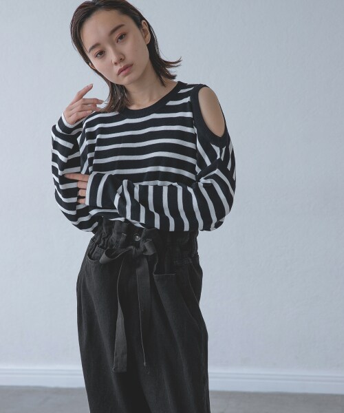 アシメオープンショルダーボーダープルオーバー 公式 ジーナシス Jeanasis 通販