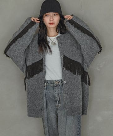 定価14万＊Drawer フリンジケープカーディガン カシミヤ混 ものすご 5G  