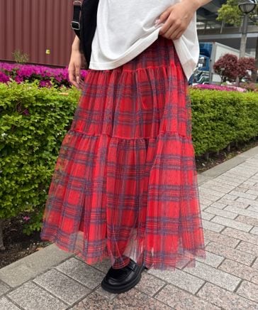 チェックチュールティアードスカート | [公式]kutir（クティール）通販