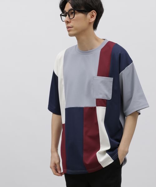 LAKOLE 梨地カラーブロックT ブルー L メンズインナー ラコレ 110026 and ST アンドエスティ(旧ドットエスティ) LAKOLE 梨地カラーブロックT ブルー L メンズインナー ラコレ 110026 and ST アンドエスティ(旧ドットエスティ)