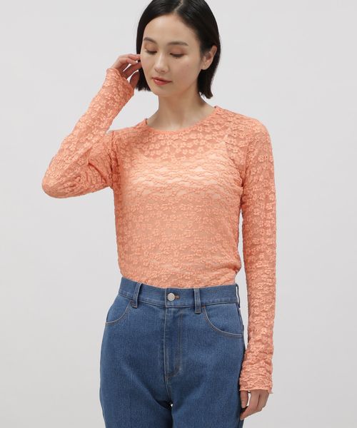 LAKOLE 花柄シアージャガードプルオーバー オレンジ M ウィメンズインナー ラコレ 110279 and ST アンドエスティ(旧ドットエスティ) LAKOLE 花柄シアージャガードプルオーバー オレンジ M ウィメンズインナー ラコレ 110279 and ST アンドエスティ(旧ドットエスティ)