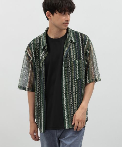 LAKOLE ストライプレースシャツ半袖 グリーン XL メンズインナー ラコレ 112096 and ST アンドエスティ(旧ドットエスティ) LAKOLE ストライプレースシャツ半袖 グリーン XL メンズインナー ラコレ 112096 and ST アンドエスティ(旧ドットエスティ)