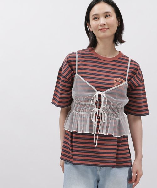 LAKOLE ボーダー刺繍TEE ライトベージュ M ウィメンズインナー ラコレ 115396 and ST アンドエスティ(旧ドットエスティ) LAKOLE ボーダー刺繍TEE ライトベージュ M ウィメンズインナー ラコレ 115396 and ST アンドエスティ(旧ドットエスティ)