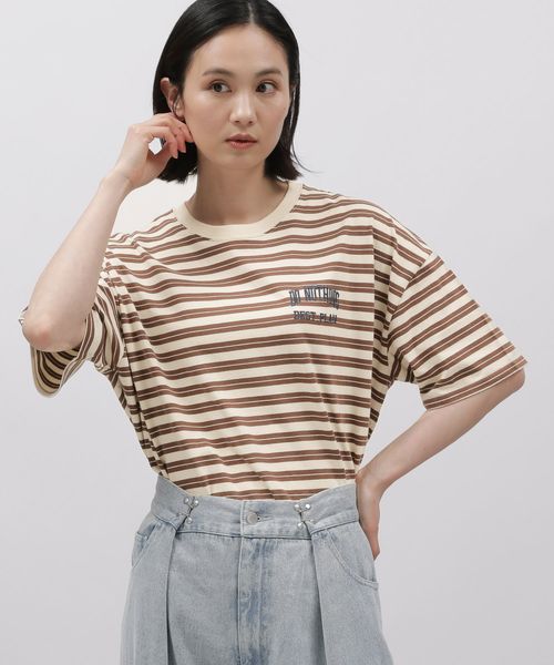 LAKOLE ボーダー刺繍TEE ベージュ M ウィメンズインナー ラコレ 115396 and ST アンドエスティ(旧ドットエスティ) LAKOLE ボーダー刺繍TEE ベージュ M ウィメンズインナー ラコレ 115396 and ST アンドエスティ(旧ドットエスティ)