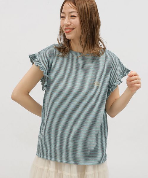 LAKOLE スラブボーダーフリルTEE ライトブルー M ウィメンズインナー ラコレ 115429 and ST アンドエスティ(旧ドットエスティ) LAKOLE スラブボーダーフリルTEE ライトブルー M ウィメンズインナー ラコレ 115429 and ST アンドエスティ(旧ドットエスティ)