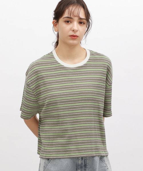 LAKOLE マルチボーダ半袖TEE グリーン M ウィメンズインナー ラコレ 120972 and ST アンドエスティ(旧ドットエスティ) LAKOLE マルチボーダ半袖TEE グリーン M ウィメンズインナー ラコレ 120972 and ST アンドエスティ(旧ドットエスティ)