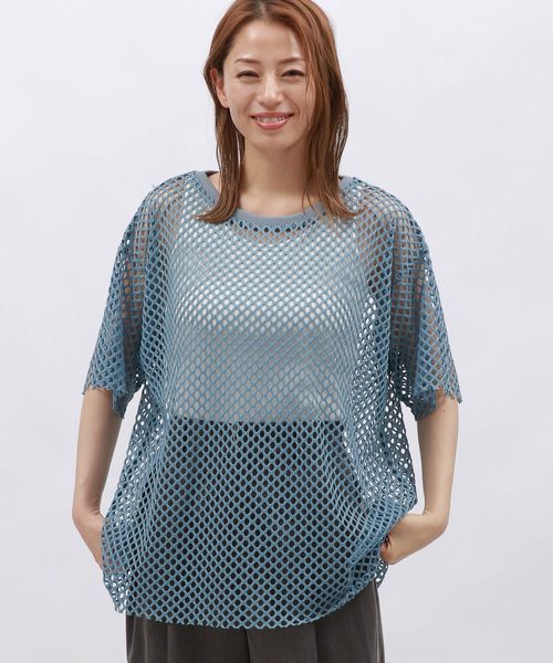LAKOLE カットメッシュプルオーバー5分袖 ライトブルー S ウィメンズインナー ラコレ 130869 and ST アンドエスティ(旧ドットエスティ) LAKOLE カットメッシュプルオーバー5分袖 ライトブルー S ウィメンズインナー ラコレ 130869 and ST アンドエスティ(旧ドットエスティ)