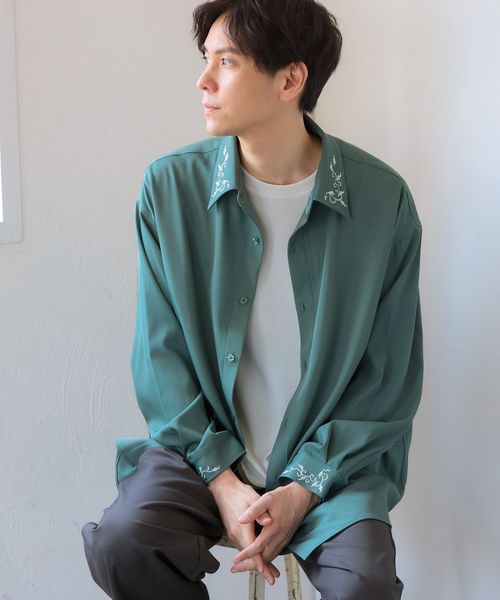 LAKOLE 襟カフス刺繍長袖シャツ/アウトレット価格 グリーン L メンズインナー ラコレ 139954 and ST アンドエスティ(旧ドットエスティ) LAKOLE 襟カフス刺繍長袖シャツ/アウトレット価格 グリーン L メンズインナー ラコレ 139954 and ST アンドエスティ(旧ドットエスティ)