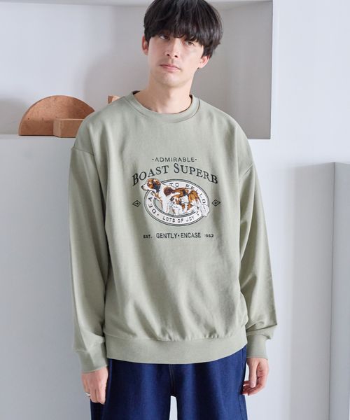 LAKOLE ドッグ刺繍スウェットプルオーバー グリーン M メンズインナー ラコレ 283131 and ST アンドエスティ(旧ドットエスティ) LAKOLE ドッグ刺繍スウェットプルオーバー グリーン M メンズインナー ラコレ 283131 and ST アンドエスティ(旧ドットエスティ)