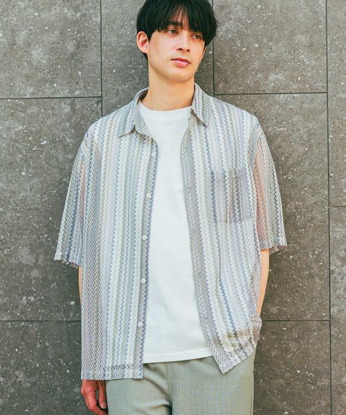 LAKOLE ストライプレース半袖シャツ ライトグレー L メンズインナー ラコレ 283477 and ST アンドエスティ(旧ドットエスティ) LAKOLE ストライプレース半袖シャツ ライトグレー L メンズインナー ラコレ 283477 and ST アンドエスティ(旧ドットエスティ)