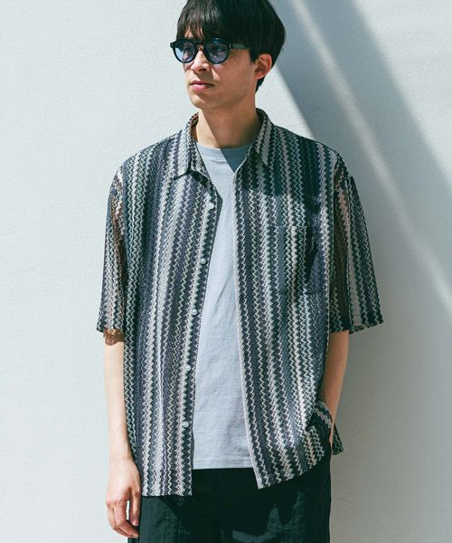 LAKOLE ストライプレース半袖シャツ シルバー L メンズインナー ラコレ 283477 and ST アンドエスティ(旧ドットエスティ) LAKOLE ストライプレース半袖シャツ シルバー L メンズインナー ラコレ 283477 and ST アンドエスティ(旧ドットエスティ)