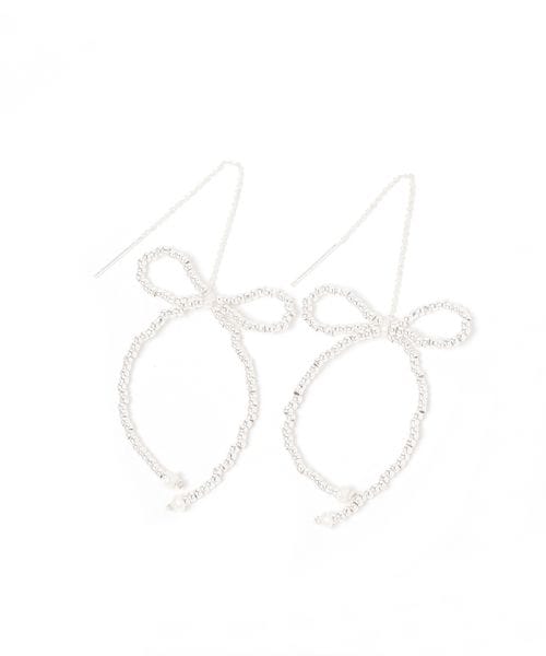LAKOLE ビーズリボンピアス/アウトレット価格 ホワイト FREE ウィメンズグッズ ラコレ 283964 and ST アンドエスティ（旧ドットエスティ）