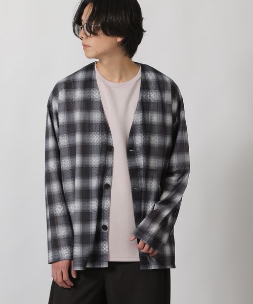 LAKOLE オンブレチェックメッシュカーディガン シルバー M メンズインナー ラコレ 319427 and ST アンドエスティ(旧ドットエスティ) LAKOLE オンブレチェックメッシュカーディガン シルバー M メンズインナー ラコレ 319427 and ST アンドエスティ(旧ドットエスティ)