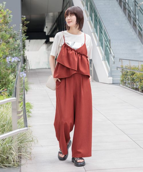 LAKOLE ギャザーフリルサロペット レッド FREE ウィメンズワンピース＆チュニック ラコレ 450294 and ST アンドエスティ（旧ドットエスティ）