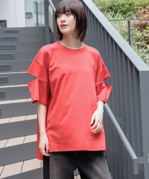 LAKOLE カットアウトTEE レッド M ウィメンズインナー ラコレ 490868 and ST アンドエスティ(旧ドットエスティ) LAKOLE カットアウトTEE レッド M ウィメンズインナー ラコレ 490868 and ST アンドエスティ(旧ドットエスティ)