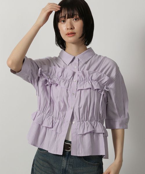 LAKOLE 【新色入荷】ストライプフリルシャツ5分袖 パープル FREE ウィメンズインナー ラコレ 491872 and ST アンドエスティ(旧ドットエスティ) LAKOLE 【新色入荷】ストライプフリルシャツ5分袖 パープル FREE ウィメンズインナー ラコレ 491872 and ST アンドエスティ(旧ドットエスティ)