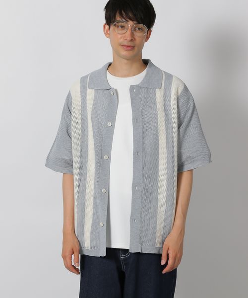 LAKOLE 透かし編みストライプシャツ ライトグレー M メンズインナー ラコレ 498347 and ST アンドエスティ(旧ドットエスティ) LAKOLE 透かし編みストライプシャツ ライトグレー M メンズインナー ラコレ 498347 and ST アンドエスティ(旧ドットエスティ)