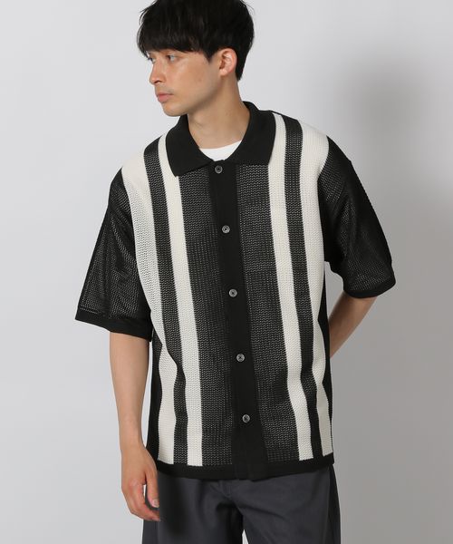 LAKOLE 透かし編みストライプシャツ シルバー M メンズインナー ラコレ 498347 and ST アンドエスティ(旧ドットエスティ) LAKOLE 透かし編みストライプシャツ シルバー M メンズインナー ラコレ 498347 and ST アンドエスティ(旧ドットエスティ)