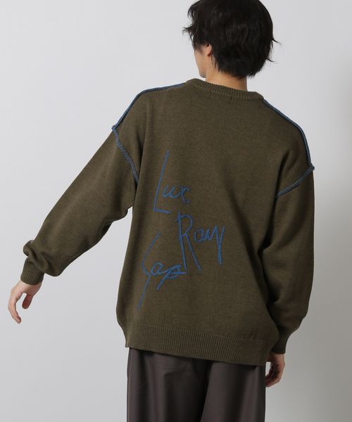 LAKOLE 【新色欠品カラー追加予約】配色バック刺繍ニットプルオーバー カーキ M メンズインナー ラコレ 576008 and ST アンドエスティ（旧ドットエスティ）