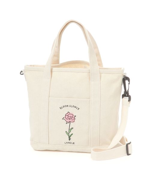 LAKOLE FLOWER刺繍トートバッグ キャリーグッズ ホワイト FREE ラコレ 576383 and ST アンドエスティ(旧ドットエスティ) LAKOLE FLOWER刺繍トートバッグ キャリーグッズ ホワイト FREE ラコレ 576383 and ST アンドエスティ(旧ドットエスティ)