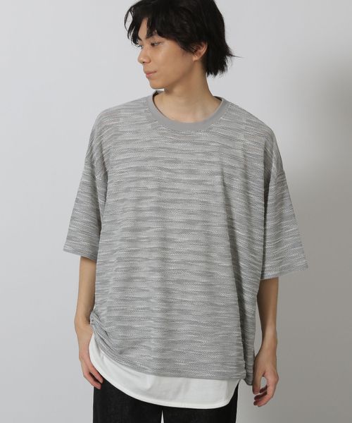 LAKOLE 透かしボーダー半袖T ライトグレー M メンズインナー ラコレ 580733 and ST アンドエスティ(旧ドットエスティ) LAKOLE 透かしボーダー半袖T ライトグレー M メンズインナー ラコレ 580733 and ST アンドエスティ(旧ドットエスティ)