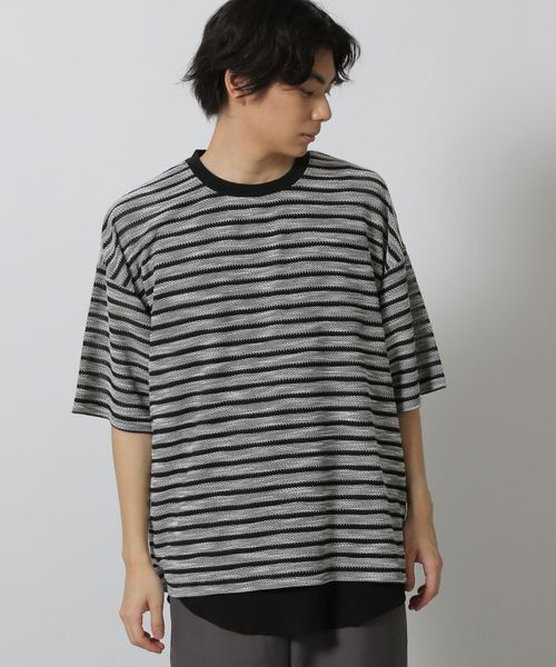 LAKOLE 透かしボーダー半袖T シルバー L メンズインナー ラコレ 580733 and ST アンドエスティ(旧ドットエスティ) LAKOLE 透かしボーダー半袖T シルバー L メンズインナー ラコレ 580733 and ST アンドエスティ(旧ドットエスティ)