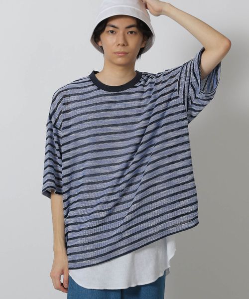 LAKOLE 透かしボーダー半袖T ライトブルー L メンズインナー ラコレ 580733 and ST アンドエスティ(旧ドットエスティ) LAKOLE 透かしボーダー半袖T ライトブルー L メンズインナー ラコレ 580733 and ST アンドエスティ(旧ドットエスティ)