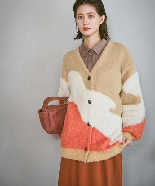 LAKOLE 【欠品カラー追加予約開始】インターシャ配色カーディガン オレンジ FREE ウィメンズインナー ラコレ 583726 and ST アンドエスティ（旧ドットエスティ）