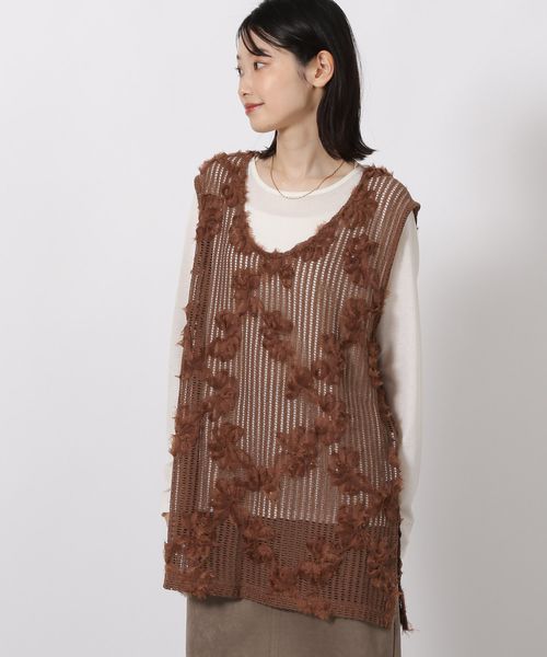 LAKOLE コード刺繍レースベスト ライトベージュ FREE ウィメンズインナー ラコレ 588021 and ST アンドエスティ（旧ドットエスティ）