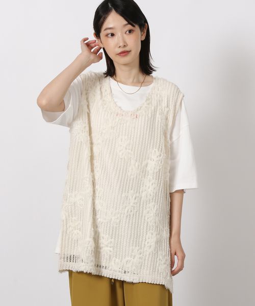 LAKOLE コード刺繍レースベスト ベージュ FREE ウィメンズインナー ラコレ 588021 and ST アンドエスティ（旧ドットエスティ）