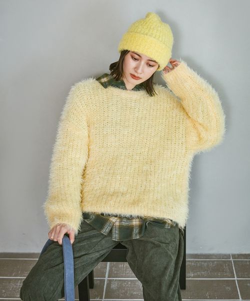 LAKOLE シャギーニットプルオーバー イエロー FREE ウィメンズインナー ラコレ 591249 and ST アンドエスティ（旧ドットエスティ）