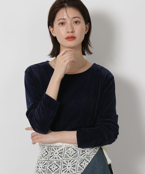 LAKOLE 【欠品カラー追加予約開始】シアーベロア長袖Ｔ ネイビー FREE ウィメンズインナー ラコレ 594666 and ST アンドエスティ（旧ドットエスティ）