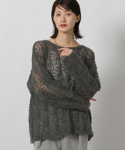 LAKOLE 7ゲージスカシ柄ニットプルオーバー チャコールグレー FREE ウィメンズインナー ラコレ 596071 and ST アンドエスティ（旧ドットエスティ）