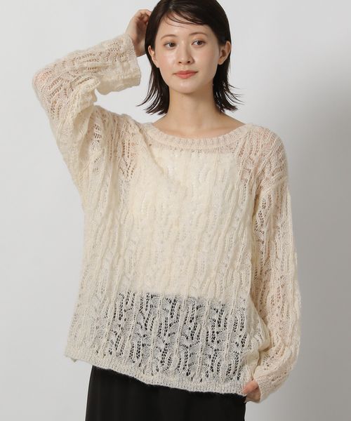 LAKOLE 7ゲージスカシ柄ニットプルオーバー ベージュ FREE ウィメンズインナー ラコレ 596071 and ST アンドエスティ（旧ドットエスティ）