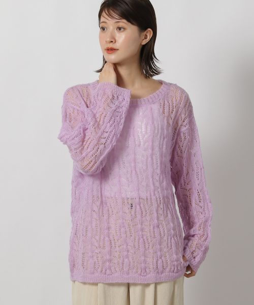 LAKOLE 7ゲージスカシ柄ニットプルオーバー パープル FREE ウィメンズインナー ラコレ 596071 and ST アンドエスティ（旧ドットエスティ）