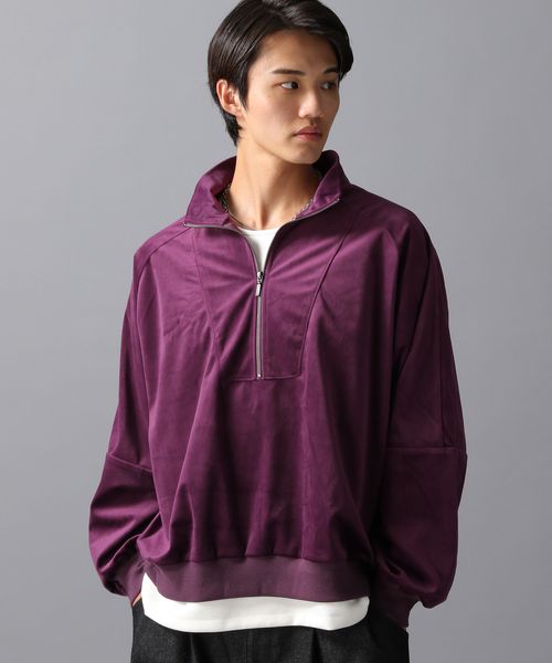 LAKOLE ベロアハーフZIP パープル M メンズインナー ラコレ 603223 and ST アンドエスティ（旧ドットエスティ）