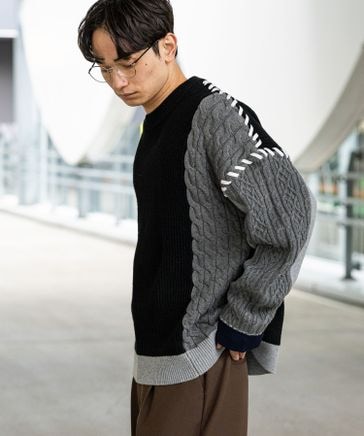 パッチワークステッチニットプルオーバー | [公式]ラコレ（LAKOLE）通販